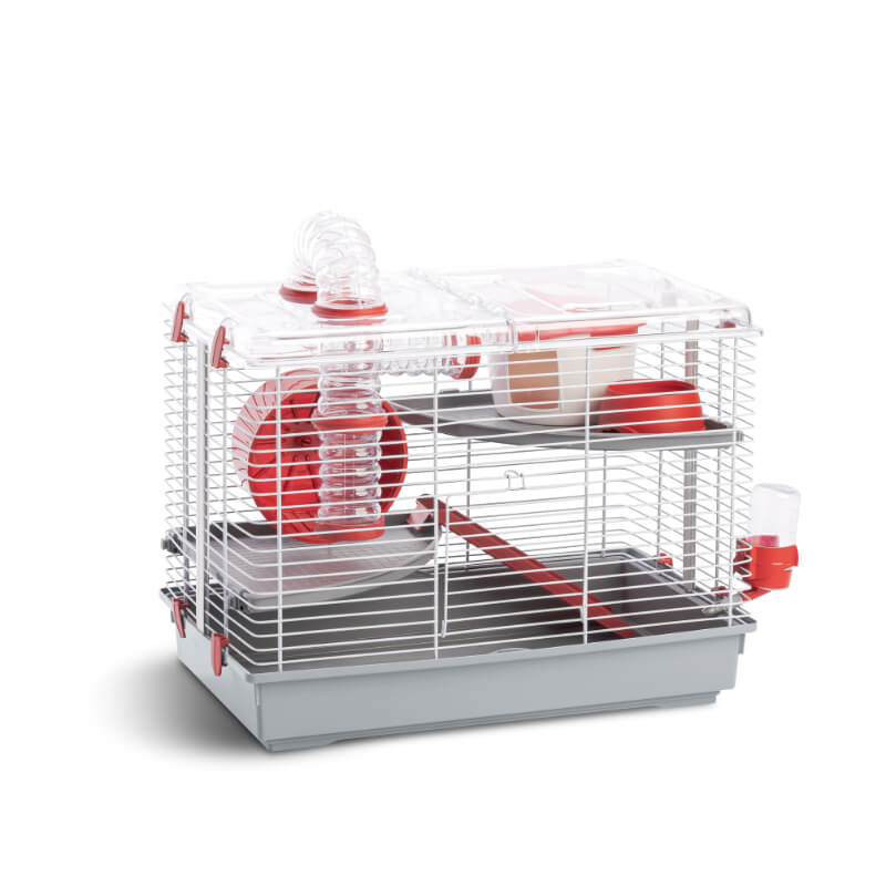 MPS kletka za hrčke Pino, opremljena, rdeče-siva - 45 x 27 x 34 cm