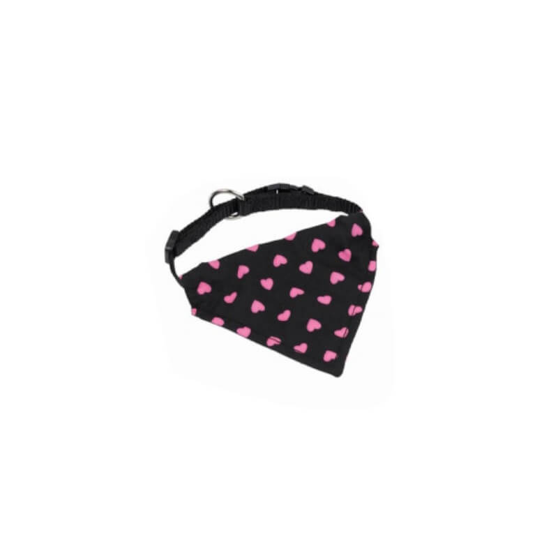 Nobby Bandana črna ovratnica z rutko, roza srčki - različne velikosti - 30 - 40 cm