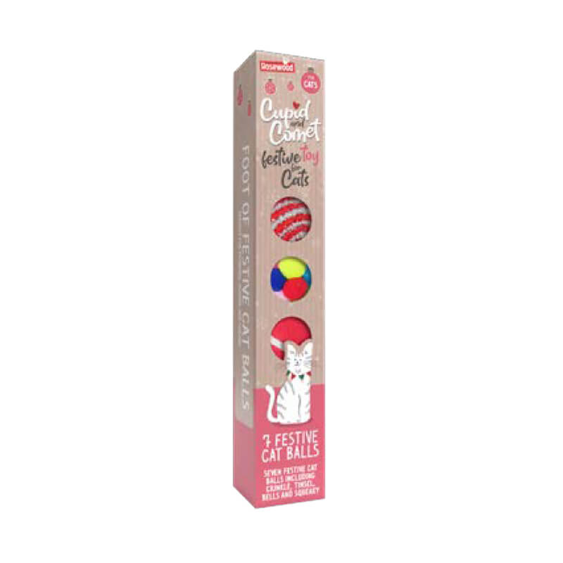 Rosewood Cupid&Comet božično darilo za mačke, mešanica žogic - 7 kos