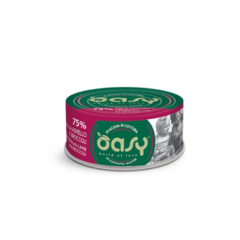 Oasy More Love Adult piščanec, jagnjetina in brokoli v juhi, konzerva - 70 g - 100 g