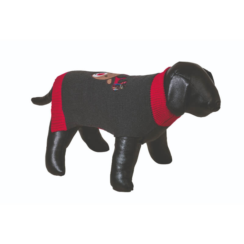 Nobby pleten puloverček z jelenčkom - sivo-rdeč - 40 cm