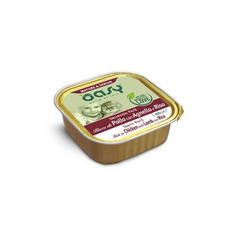 Oasy Tasty Paté Senior piščanec in jagnjetina, paté v posodici - 100 g
