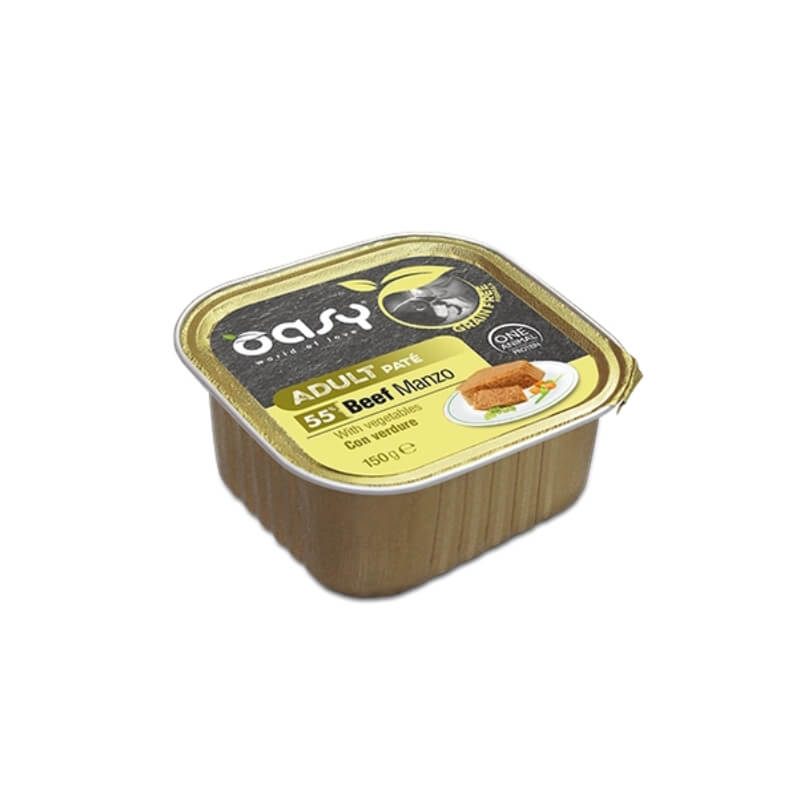 Oasy Grain Free Paté Adult govedina in zelenjava, paté v posodici - 150 g