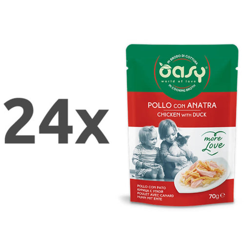 Oasy More Love Adult piščanec in raca v juhi, vrečka - 70 g - 24 x 70 g