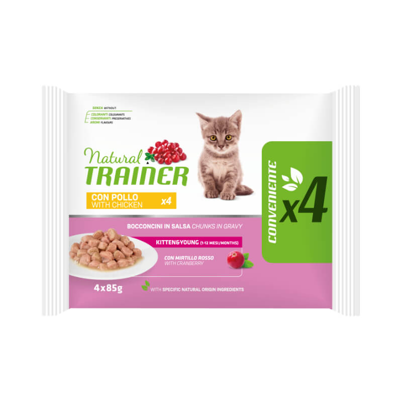 Natural Trainer Cat Multipack Kitten&Young, vrečka - piščanec - 4 x 85 g