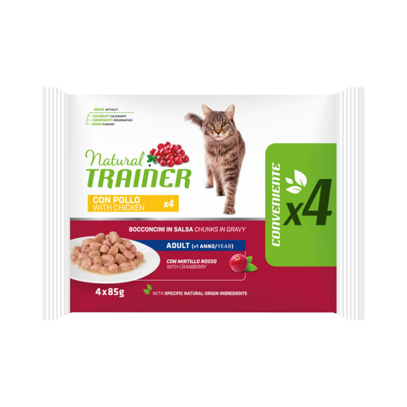 Natural Trainer Cat Multipack Adult, vrečka - piščanec - 4 x 85 g