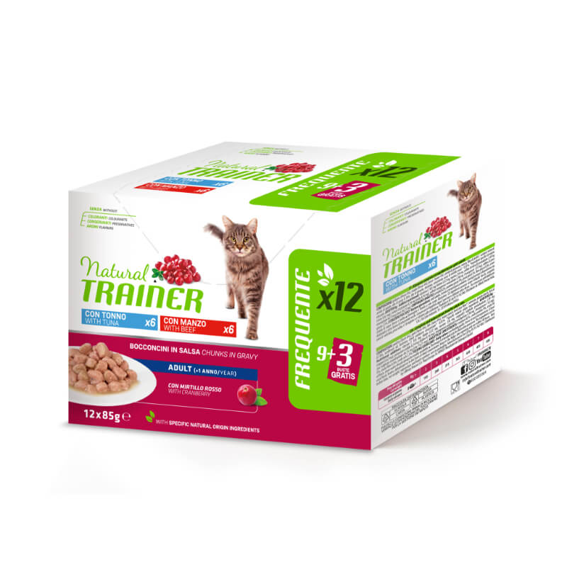 Natural Trainer Cat Multipack Adult, vrečka - tuna, govedina - 12 x 85 g