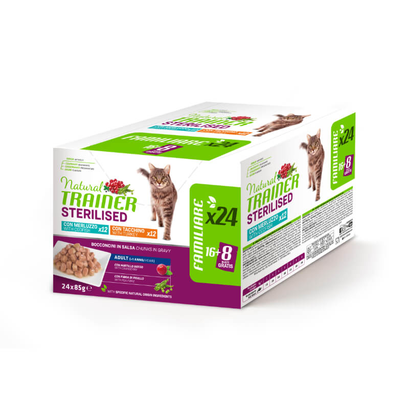 Natural Trainer Cat Multipack Steril. Adult, vrečka - puran, trska - 24 x 85 g