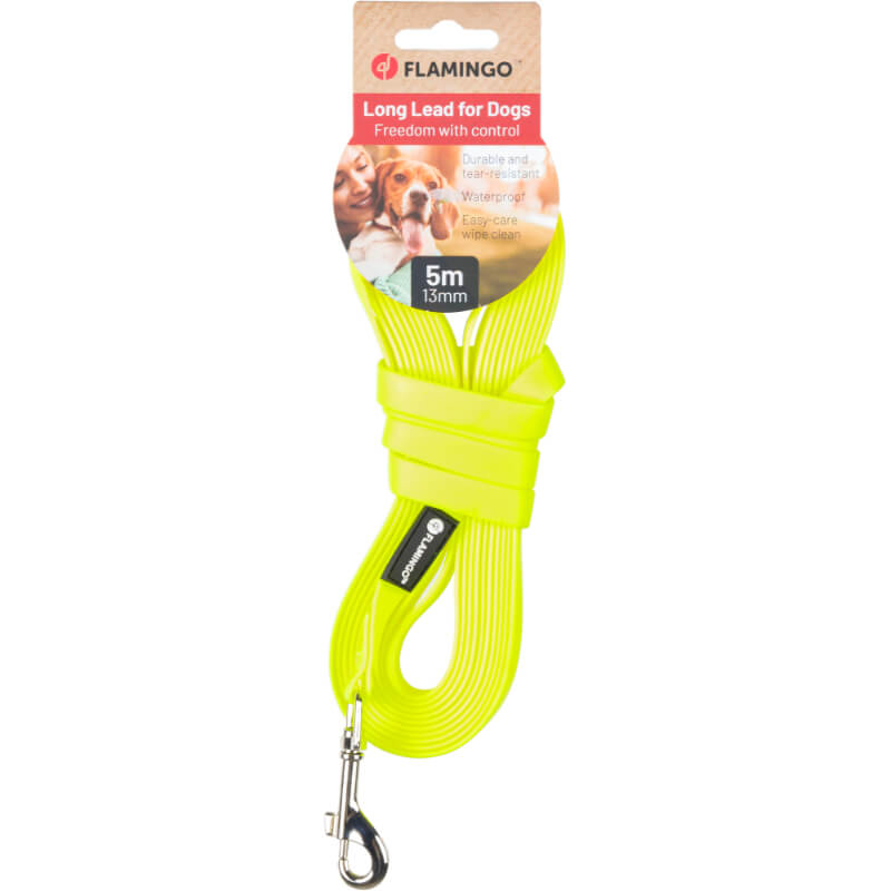 Flamingo Caspar ploščat sledni povodec, rumen - 5 m