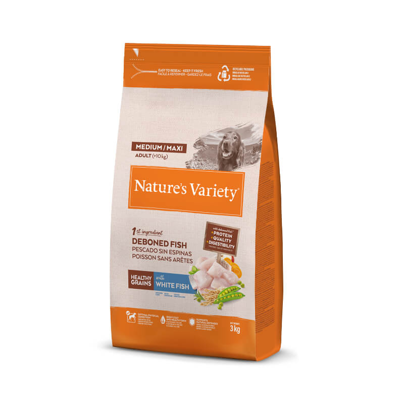 Nature's Variety Healthy Grains Dog Med/Max Adult - bela riba - 3 kg