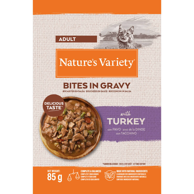 Nature's Variety Bites in Gravy Cat Adult puran v omaki, vrečka - 85 g - 85 g