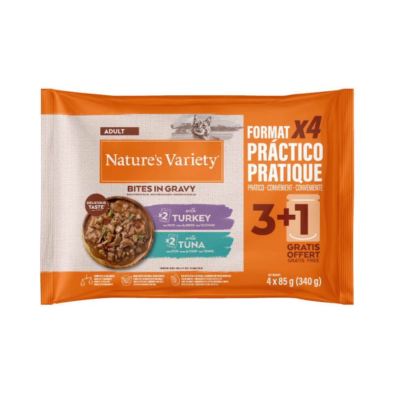 Nature's Variety Cat Adult Multipack koščki v omaki - puran, tuna - 4 x 85 g