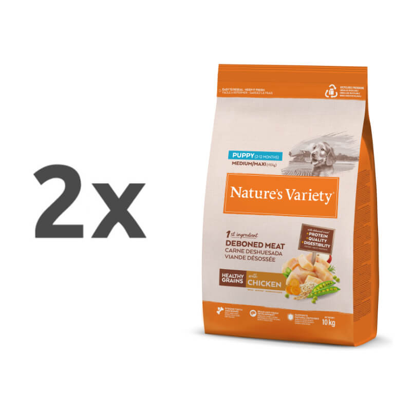 Nature's Variety Healthy Grains Dog Med/Max Puppy - piščanec - 2 x 10 kg