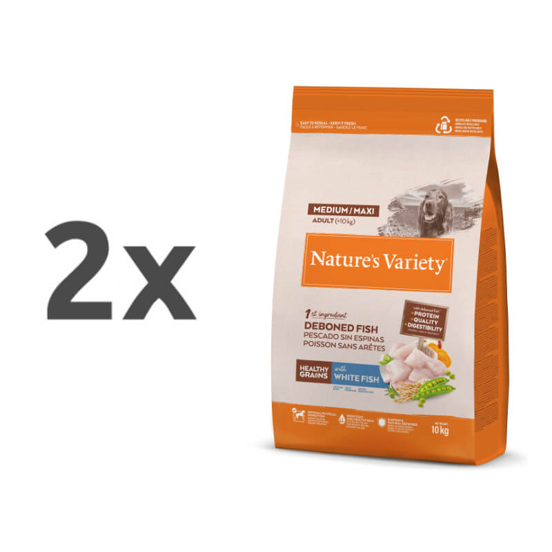 Nature's Variety Healthy Grains Dog Med/Max Adult - bela riba - 2 x 10 kg