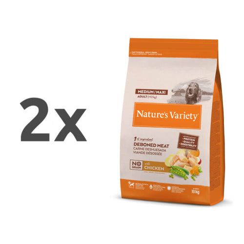 Nature's Variety No Grain Dog Med/Max Adult - piščanec - 2 x 10 kg