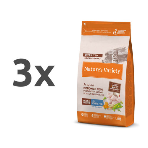 Nature's Variety Healthy Grains Cat Sterilized Adult - bela riba - 3 x 1,25 kg