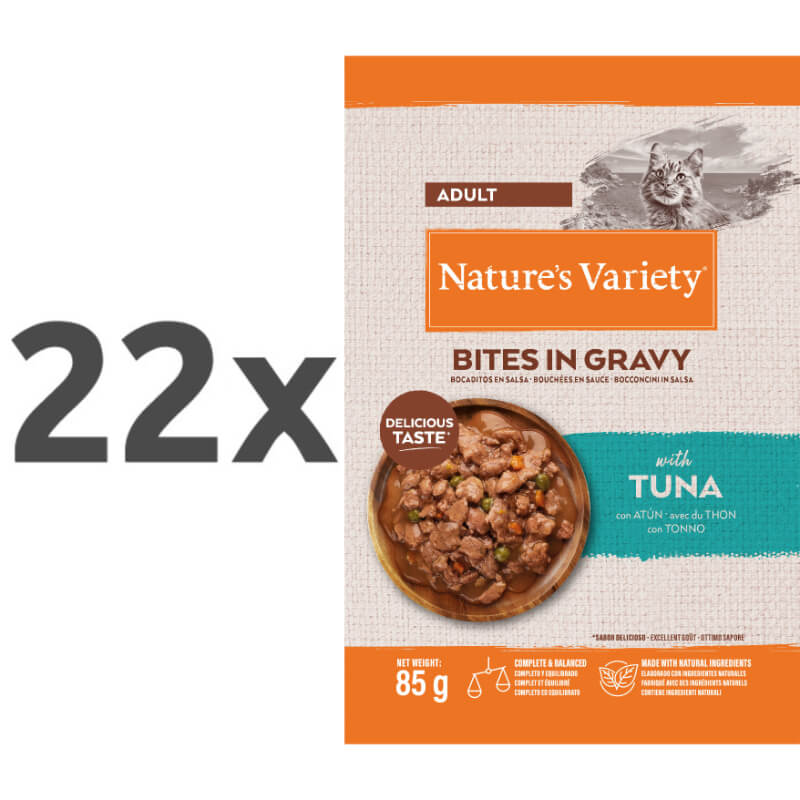 Nature's Variety Bites in Gravy Cat Adult tuna v omaki, vrečka - 85 g - 22 x 85 g