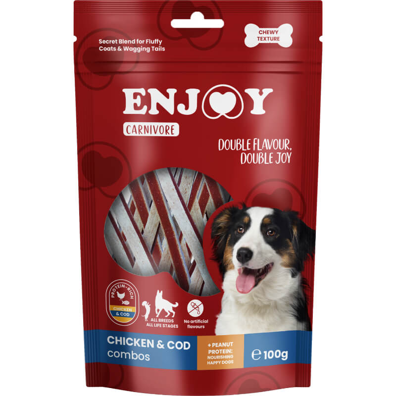 Enjoy Carnivore Combos žvečljivi trakovi, piščanec in trska - 100 g