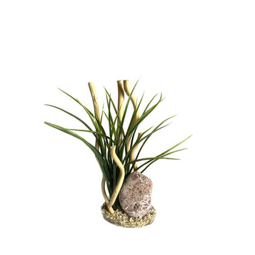 Sydeco umetni dekor Aqua kamen z vejami in travo - 25 cm