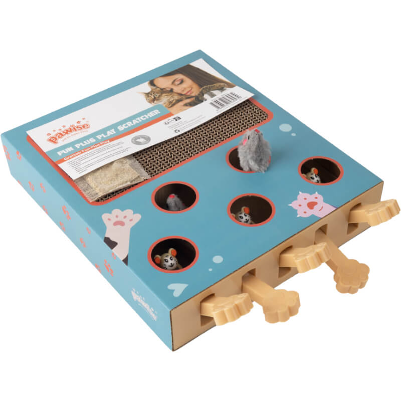 Pawise Fun Plus kartonasti praskalnik in igrača za mačke - 35 x 26 x 6 cm