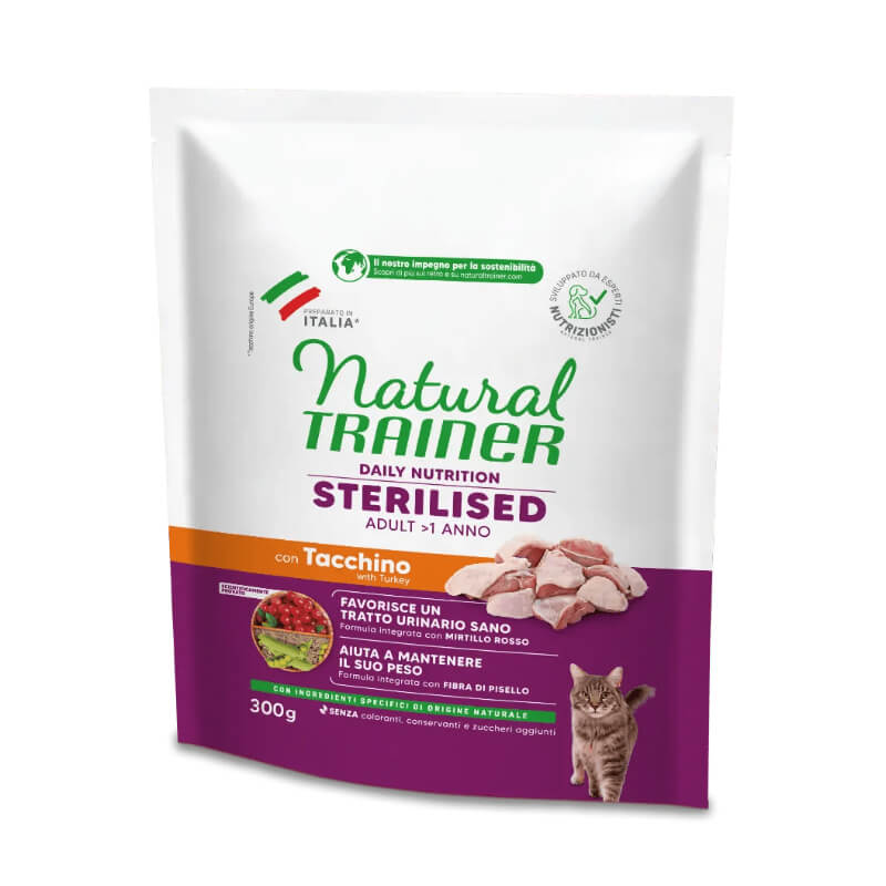 Natural Trainer Cat Sterilised Adult, puran - različna pakiranja - 300 g