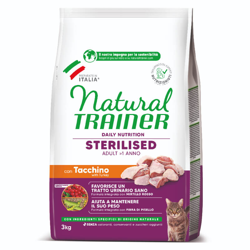 Natural Trainer Cat Sterilised Adult, puran - različna pakiranja - 3 kg