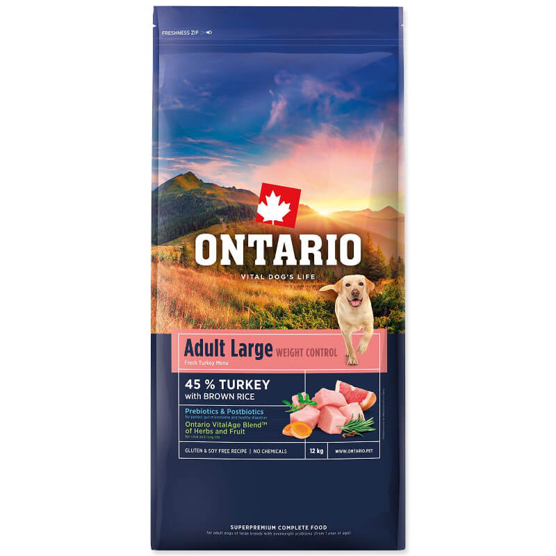 Ontario Adult Large Weight Control - puran in rjavi riž - 12 kg
