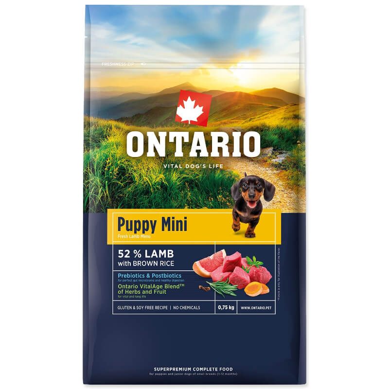Ontario Puppy Mini - jagnjetina in rjavi riž - 750 g