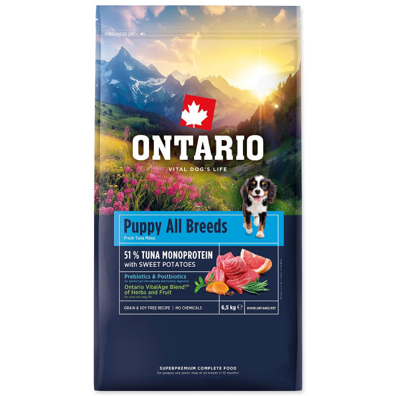 Ontario Puppy All Breeds Monoprotein - tuna in sladki krompir - 6,5 kg