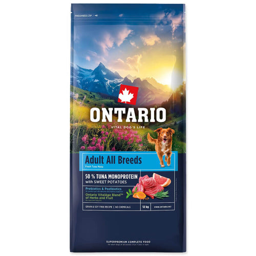 Ontario Adult All Breeds Monoprotein - tuna in sladki krompir - 12 kg