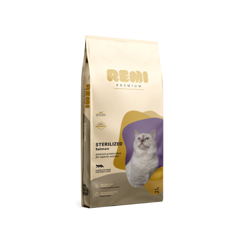 Remi Cat Premium Adult Sterilized, briketi - losos - 8 kg