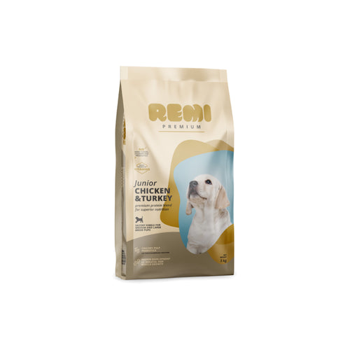Remi Dog Premium Junior Med/Max - piščanec in puran - 3 kg