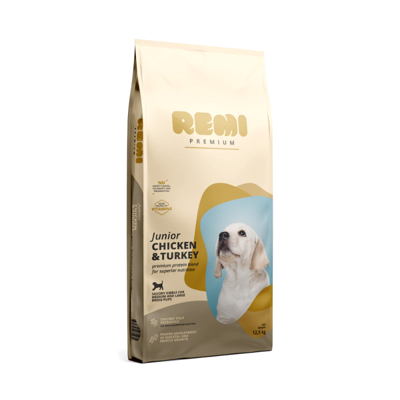 Remi Dog Premium Junior Med/Max - piščanec in puran - 12,5 kg