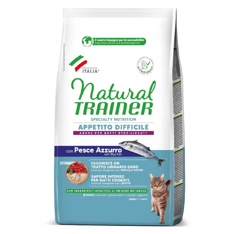 Natural Trainer Cat Exigent Adult, modra riba - različna pakiranja