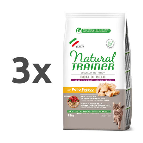 Natural Trainer Cat Hairball Adult, piščanec - različna pakiranja - 3 x 1,5 kg