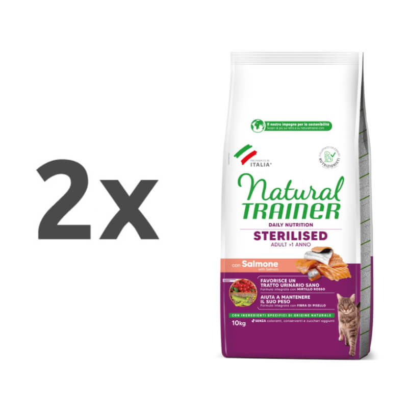 Natural Trainer Cat Sterilised Adult, losos - različna pakiranja - 2 x 10 kg