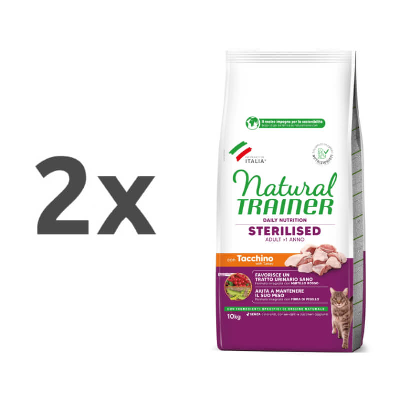 Natural Trainer Cat Sterilised Adult, puran - različna pakiranja - 2 x 10 kg