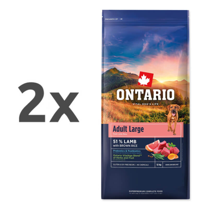 Ontario Adult Large - jagnjetina in rjavi riž - 2 x 12 kg