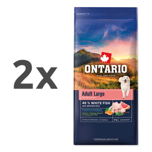 Ontario Adult Large - bela riba in rjavi riž - 2 x 12 kg