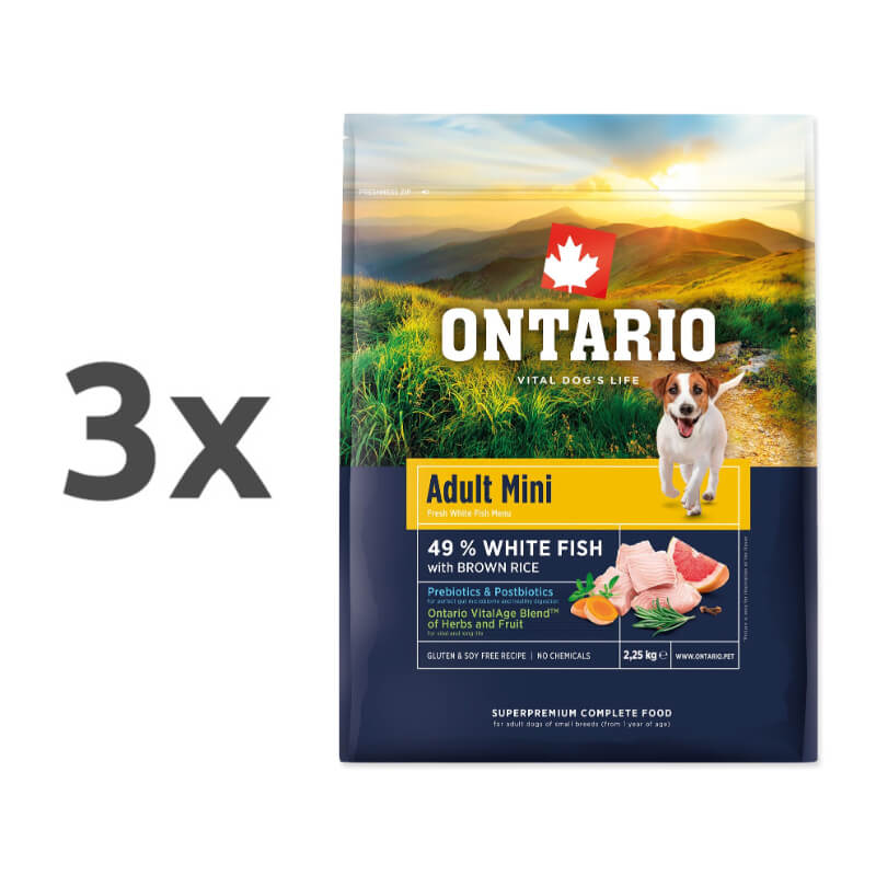 Ontario Adult Mini - bela riba in rjavi riž - 3 x 2,25 kg