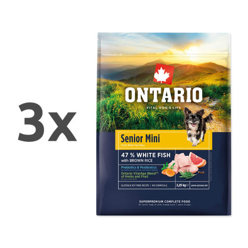 Ontario Senior Mini - bela riba in rjavi riž - 3 x 2,25 kg