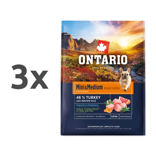 Ontario Adult Mini in Medium Weight Control - puran in rjavi riž - 3 x 2,25 kg