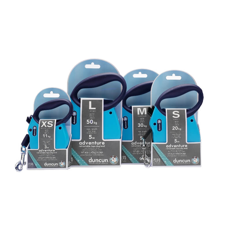 Duncun avtomatski povodec Adventure s trakom, moder - različne velikosti