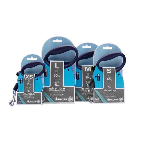 Duncun avtomatski povodec Adventure s trakom, moder - različne velikosti
