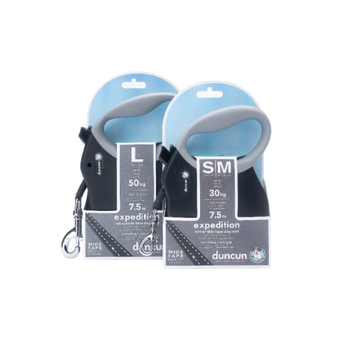 Duncun avtomatski povodec Expedition s trakom, črn - različne velikosti