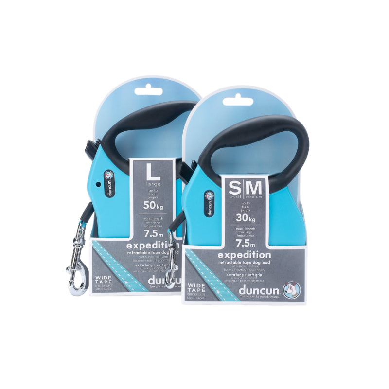 Duncun avtomatski povodec Expedition s trakom, moder - različne velikosti