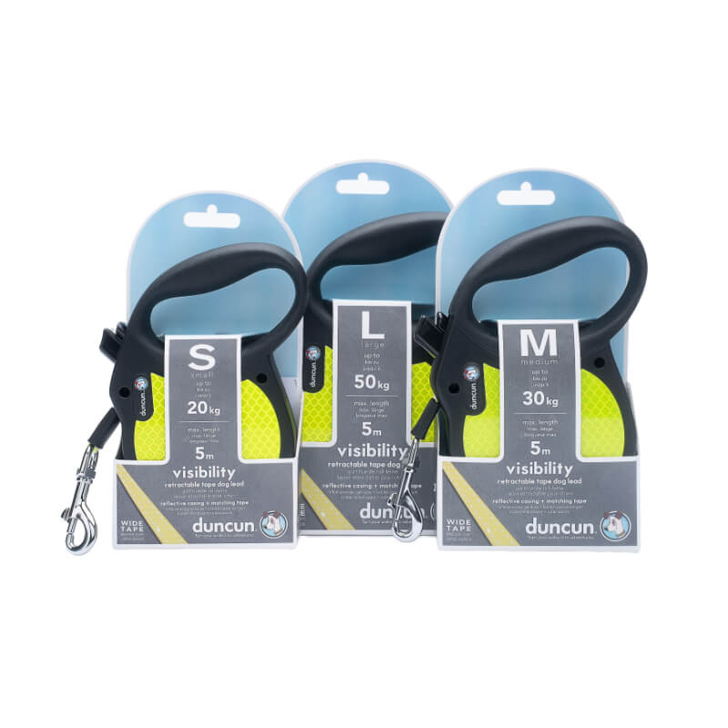 Duncun avtomatski povodec Adventure s trakom, neon-črn - različne velikosti