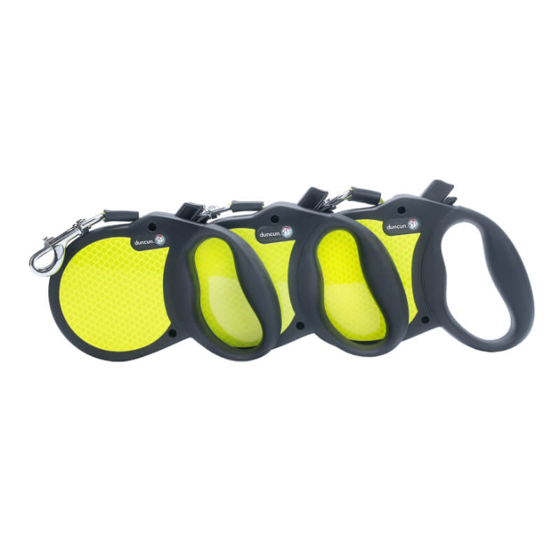 Duncun avtomatski povodec Adventure s trakom, neon-črn - različne velikosti (2)