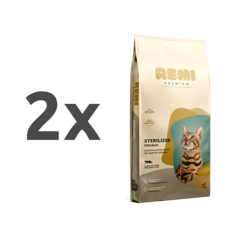 Remi Cat Premium Adult Sterilized, briketi - piščanec - 2 x 8 kg
