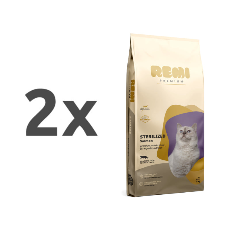 Remi Cat Premium Adult Sterilized, briketi - losos - 2 x 8 kg